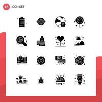 interface mobile glyphe solide ensemble de 16 pictogrammes d'éléments de conception vectoriels modifiables de réseau de cosmétiques connectés coeur de mariage vecteur