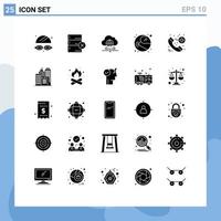 interface mobile glyphe solide ensemble de 25 pictogrammes d'éléments de conception vectoriels modifiables de l'espace d'appel d'urgence du bâtiment vecteur