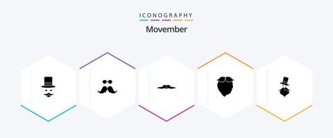 pack d'icônes movember 25 glyphes comprenant movember. moustache. homme. Hommes. movember vecteur