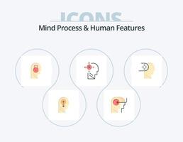 processus mental et caractéristiques humaines pack d'icônes plates 5 conception d'icônes. diriger. transformer. esprit. esprit. données vecteur
