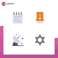 interface mobile icône plate ensemble de 4 pictogrammes d'éducation signal geste satellite cog éléments de conception vectoriels modifiables vecteur
