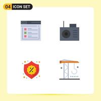 ensemble de pictogrammes de 4 icônes plates simples d'éléments de conception vectoriels modifiables de construction de radio de site Web de réduction internet vecteur