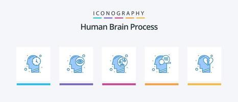 pack d'icônes bleues de processus de cerveau humain 5, y compris les émotions. esprit. décision. humain. communication. conception d'icônes créatives vecteur