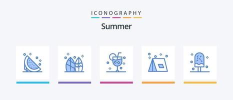 pack d'icônes été bleu 5, y compris l'été. camp. le surf. glace. boire. conception d'icônes créatives vecteur
