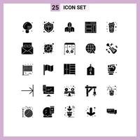 interface mobile glyphe solide ensemble de 25 pictogrammes d'éléments de conception vectoriels modifiables créatifs d'interface anonyme de droit d'utilisateur vecteur