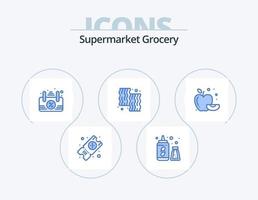 pack d'icônes bleues d'épicerie 5 conception d'icônes. . nourriture. ouvrir. pomme. cultiver vecteur