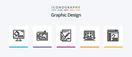 pack d'icônes de la ligne de conception graphique 5, y compris l'augmentation. outil de conception. papier. diminuer. dossier. conception d'icônes créatives vecteur