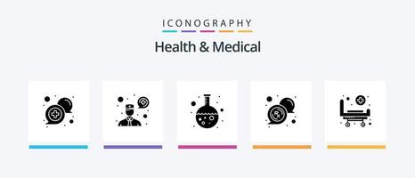 pack d'icônes de santé et de glyphe médical 5, y compris le lit. rx. test. message. bulle. conception d'icônes créatives vecteur