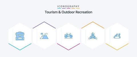 tourisme et loisirs de plein air 25 pack d'icônes bleues comprenant multitool. armée. vélo. camping. camp vecteur