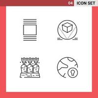ensemble de 4 symboles d'icônes d'interface utilisateur modernes signes pour la boîte de couverture de ferme livrer des éléments de conception vectoriels modifiables de légumes vecteur