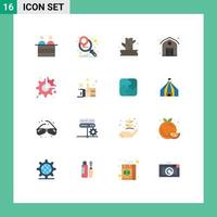 groupe de 16 signes et symboles de couleurs plates pour le matériel de camping break cog grange pack modifiable d'éléments de conception de vecteur créatif