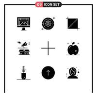 interface mobile glyphe solide ensemble de 9 pictogrammes d'ajouter des éléments de conception vectoriels modifiables de commercialisation de mégaphone de roue de boîte vecteur