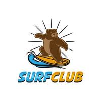 surf bear' t-shirt vêtements imprimés design de mode, tee-shirt graphique, illustration vectorielle d'ours sur planche de surf, art inspiré du surf, club de surf vecteur