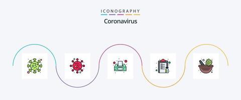 ligne de coronavirus remplie de pack d'icônes plat 5, y compris la médecine. vaccin. boîte. médecine. médicament vecteur