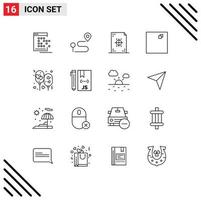 symboles d'icônes universelles groupe de 16 contours modernes d'éléments de conception vectoriels modifiables en papier plein écran vecteur