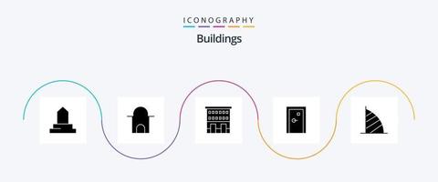pack d'icônes glyphe 5 de bâtiments comprenant le monument des eau. Dubai. magasins. burj al arab. sortie vecteur