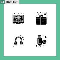 interface utilisateur pack de 4 glyphes solides de base de pièces d'aide en ligne présentent des éléments de conception vectoriels modifiables par câble vecteur