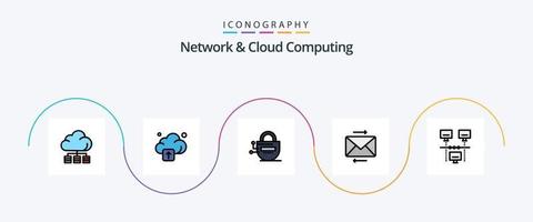 ligne de réseau et de cloud computing remplie de 5 icônes plates, y compris le partage. connexion. fermé à clé. partager vecteur
