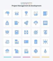 gestion et développement de projets créatifs 25 pack d'icônes bleues telles que le produit. lancement. libérer. boîte. récompense vecteur