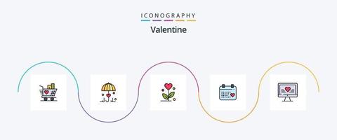 pack d'icônes plat rempli de 5 lignes de la saint-valentin, y compris l'amour. mariage. aimer. aimer. calandre vecteur