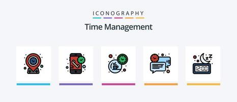 ligne de gestion du temps remplie de 5 icônes comprenant l'heure. suis. repas. alarme. destinataire. conception d'icônes créatives vecteur