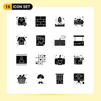 interface mobile glyphe solide ensemble de 16 pictogrammes d'impression stratégie verte écologie éléments de conception vectoriels modifiables vecteur
