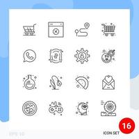 aperçu de l'interface mobile ensemble de 16 pictogrammes d'éléments de conception vectorielle modifiables de broche de supermarché d'interface utilisateur de chat vecteur