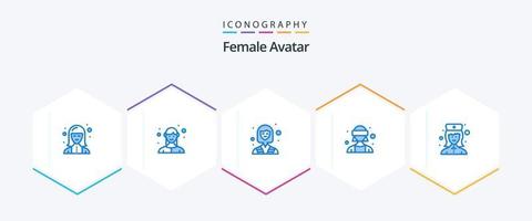 avatar féminin 25 pack d'icônes bleues comprenant une infirmière. réalité virtuelle. entreprise. avatar féminin. ouvrier vecteur