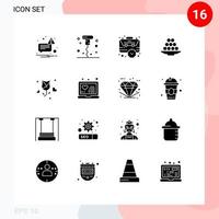 interface mobile glyphe solide ensemble de 16 pictogrammes d'éléments de conception vectoriels modifiables de bol de dessert d'affaires indiennes douces vecteur