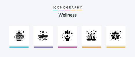 pack d'icônes de glyphe de bien-être 5 comprenant une fleur. plateau. exercer. spa. bougies. conception d'icônes créatives vecteur