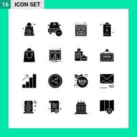 16 concept de glyphe solide pour les sites Web mobiles et applications véhicules de charge d'énergie réparation de cellules éléments de conception vectoriels modifiables vecteur
