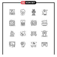 ensemble de 16 symboles d'icônes d'interface utilisateur modernes signes pour l'opinion publique marketing printemps idée bot éléments de conception vectoriels modifiables vecteur