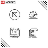 ensemble de 4 symboles d'icônes d'interface utilisateur modernes signes pour les éléments de conception vectoriels modifiables de la maison de la justice de l'équilibre de l'échelle ancienne vecteur
