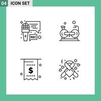 ensemble de pictogrammes de 4 couleurs plates remplies simples d'éléments de conception vectoriels modifiables de facture de programme de facture de micro vecteur