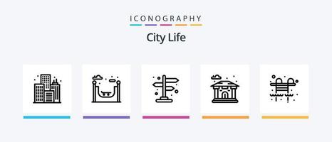 pack d'icônes city life line 5 comprenant. carte. pub. vie. mobile. conception d'icônes créatives vecteur