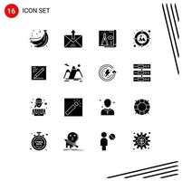 interface mobile glyphe solide ensemble de 16 pictogrammes de l'objectif du navigateur envoyé des éléments de conception vectoriels modifiables sur papier de mise au point vecteur