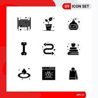 pack de glyphes solides de 9 symboles universels de kit de montre de livre bouteille répéter des éléments de conception vectoriels modifiables vecteur