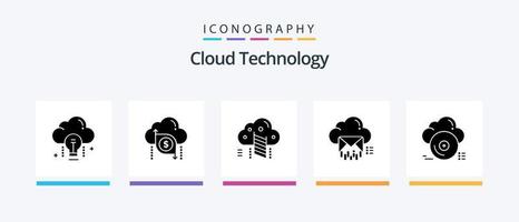 pack d'icônes glyphe 5 de la technologie cloud, y compris les données. poster. flèche. nuage. atteindre. conception d'icônes créatives vecteur