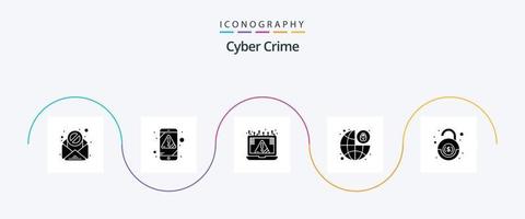 pack d'icônes de glyphe de cybercriminalité 5 comprenant. cadenas. crime. serrure. vecteur