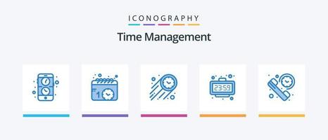 pack d'icônes bleues de gestion du temps 5, y compris l'appel. temps. rapide. nouvelle année. horloge. conception d'icônes créatives vecteur