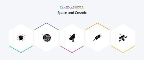 pack d'icônes de glyphes de l'espace 25, y compris l'astronomie. carré. plat. radar vecteur