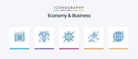 pack d'icônes bleu économie et affaires 5, y compris les affaires. réseau. loi. enchères. conception d'icônes créatives vecteur