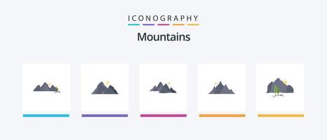 pack d'icônes plat 5 montagnes, y compris la nature. colline. nature. soleil. nature. conception d'icônes créatives vecteur