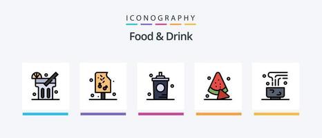 ligne de nourriture et de boisson remplie de 5 packs d'icônes comprenant. nourriture. pizza. frites. conception d'icônes créatives vecteur