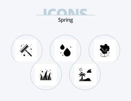 pack d'icônes de glyphe de printemps 5 conception d'icônes. nature. pomme. râteau. arbre. affaissement vecteur