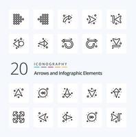 Pack d'icônes de 20 lignes de flèche comme des flèches de réseau à gauche vers le haut incurvées vecteur