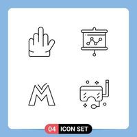 ligne d'interface mobile ensemble de 4 pictogrammes de geste crypto board lunettes de projection éléments de conception vectoriels modifiables vecteur