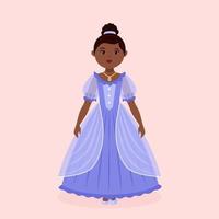 petite princesse noire vêtue d'une robe bleue vecteur