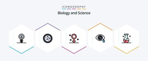 pack d'icônes de biologie 25 fillline comprenant l'expérience. chimie. homme. la biologie. œil vecteur