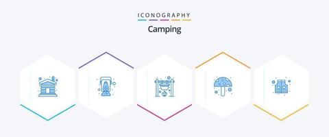 camping 25 pack d'icônes bleues incluant la vie. champignon. feu. ingrédient alimentaire. feu vecteur